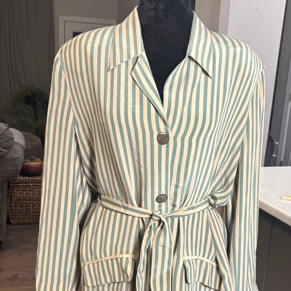 August Silk Green and Cream Striped Jacket